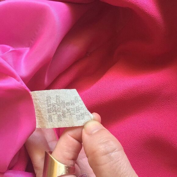 Fabulous Rare Vintage 80s Cache’ Button Detail Hot Pink Dress - Picture 7 of 7